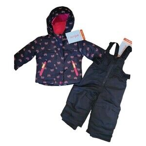 Cat & Jack Hot Pink & Black Rainbow 3 in 1 Jacket Snow Bib Pants set 12mos